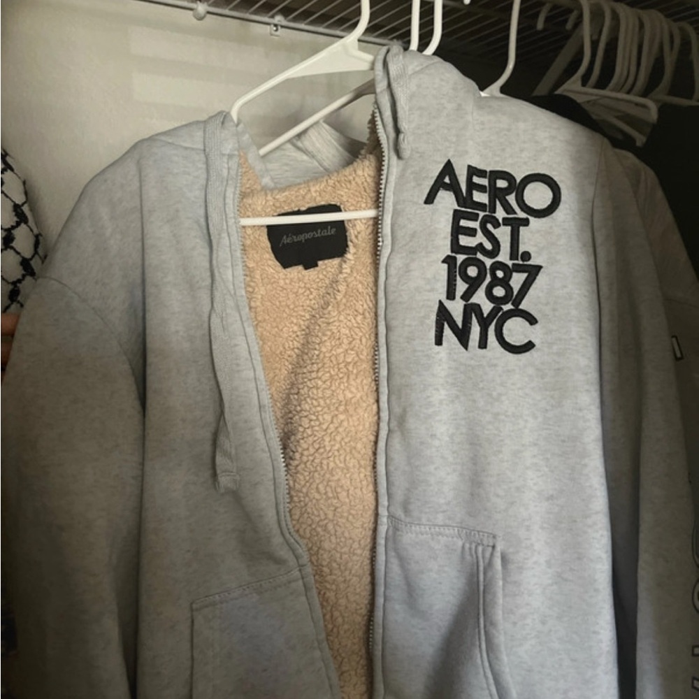 Aeropostale Light Gray Sherpa Hoodie